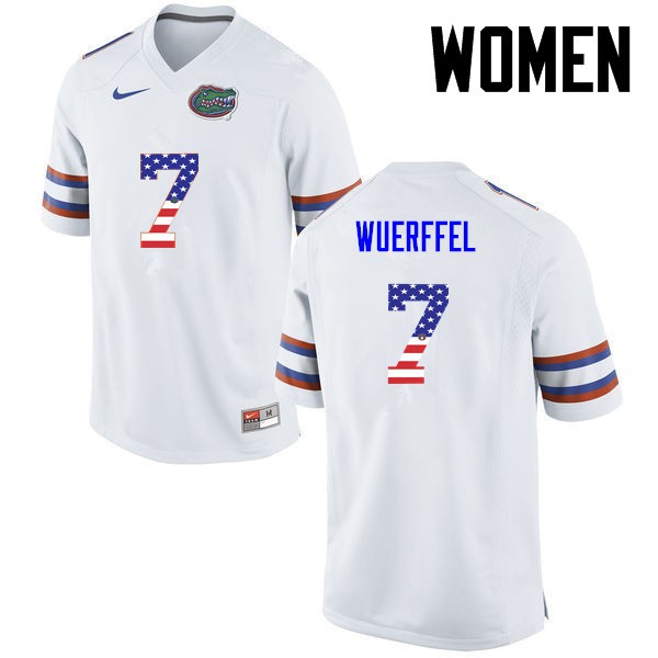 Florida Gators Women #7 Danny Wuerffel College Football USA Flag Fashion White